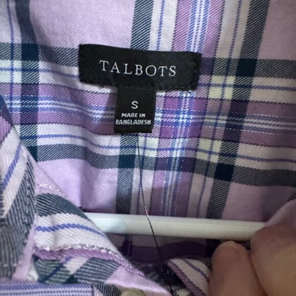 Talbots Purple Plaid Blouse Metallic Shimmer Button Down Light Academia/Preppy - Picture 3 of 7